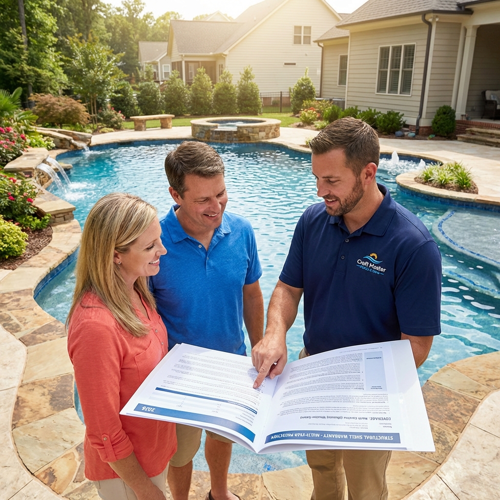 Custom pool with premium stone coping in a North Carolina backyard