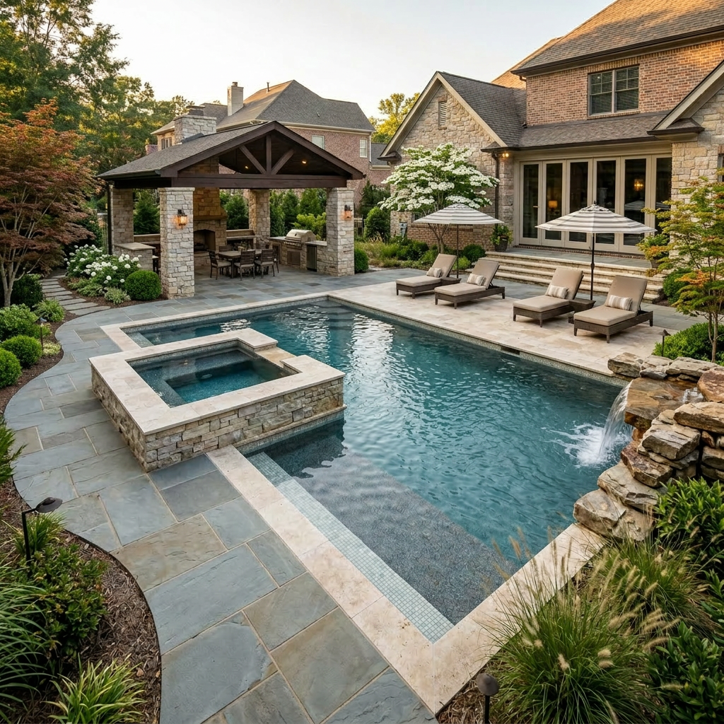 Luxury Backyard Pool & Hardscape Design in Cornelius NC