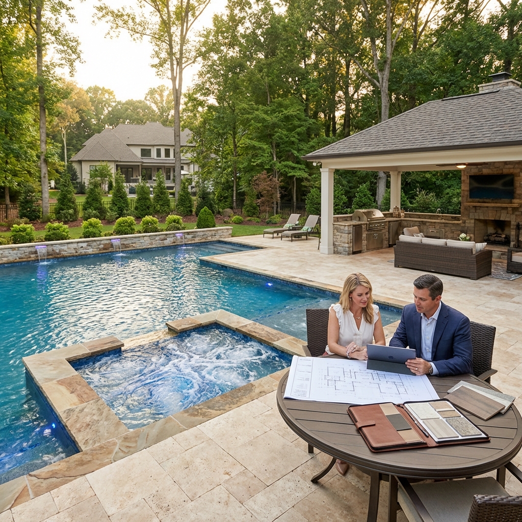 Commercial pool facility with ADA-compliant features and professional deck equipment