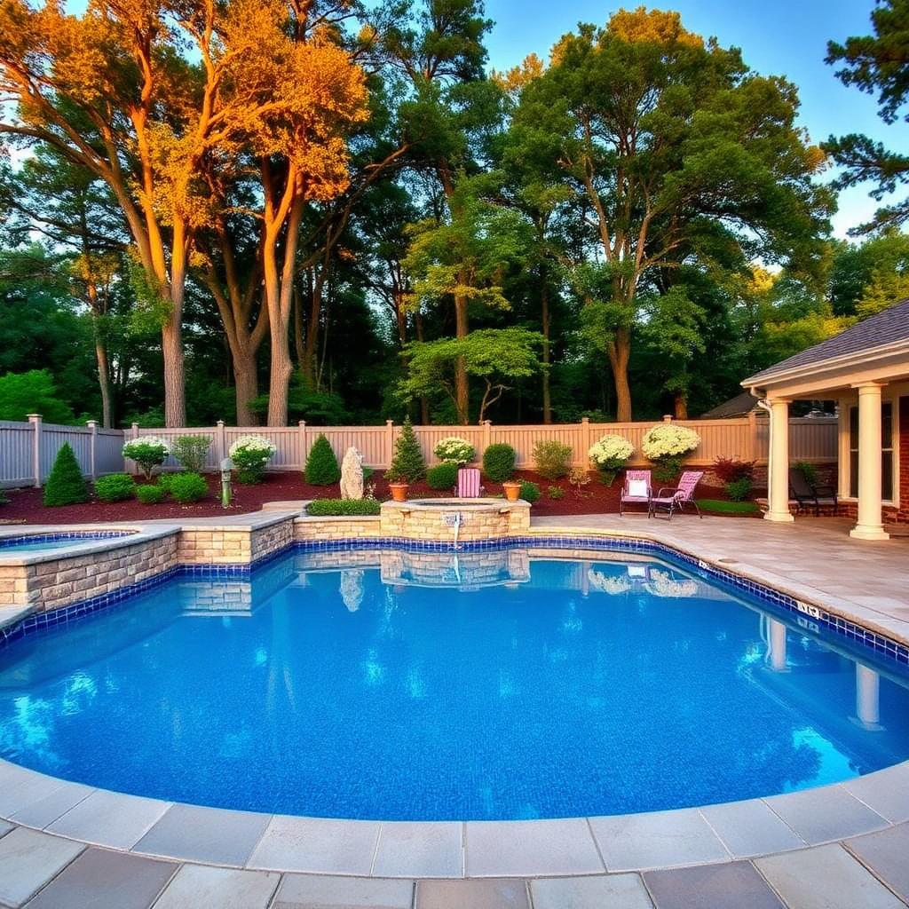 Recently renovated inground pool with new pebble finish, fresh coping, and updated paver decking in a Winston-Salem backyard