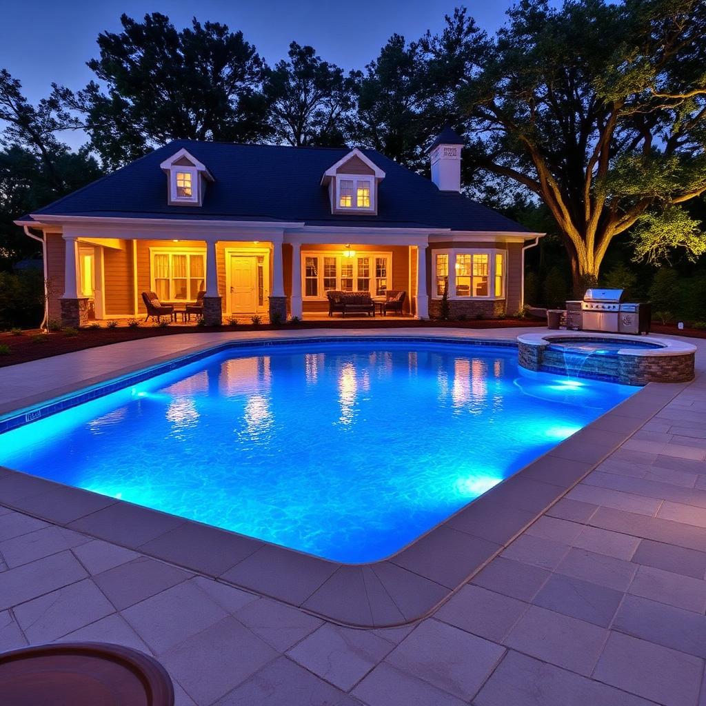 Luxury pool renovation transformation with glass tile accents and LED underwater lighting