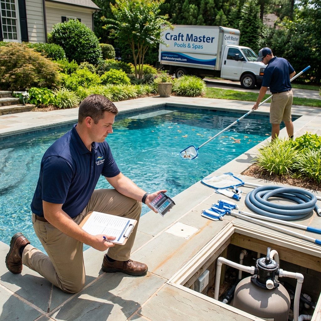 Well-maintained pool with clean tile and pristine water in a Charlotte backyard