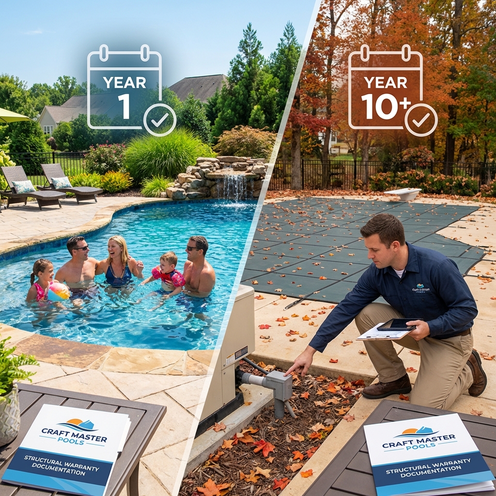 Beautifully finished pool with integrated spa in a landscaped backyard